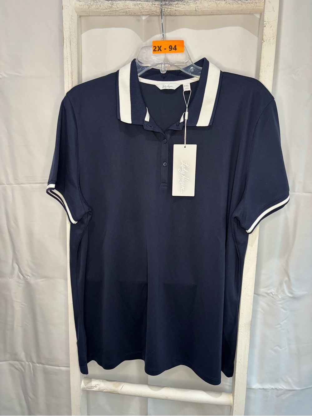 Lady Hagen Navy Polo with White Trim Detail